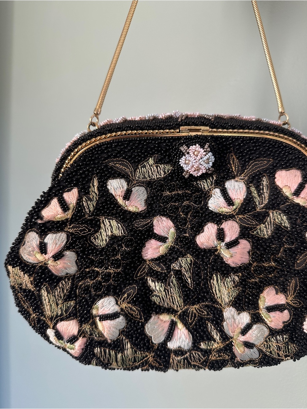 Vintage 1950s Beaded and Embroidered Floral Clutch